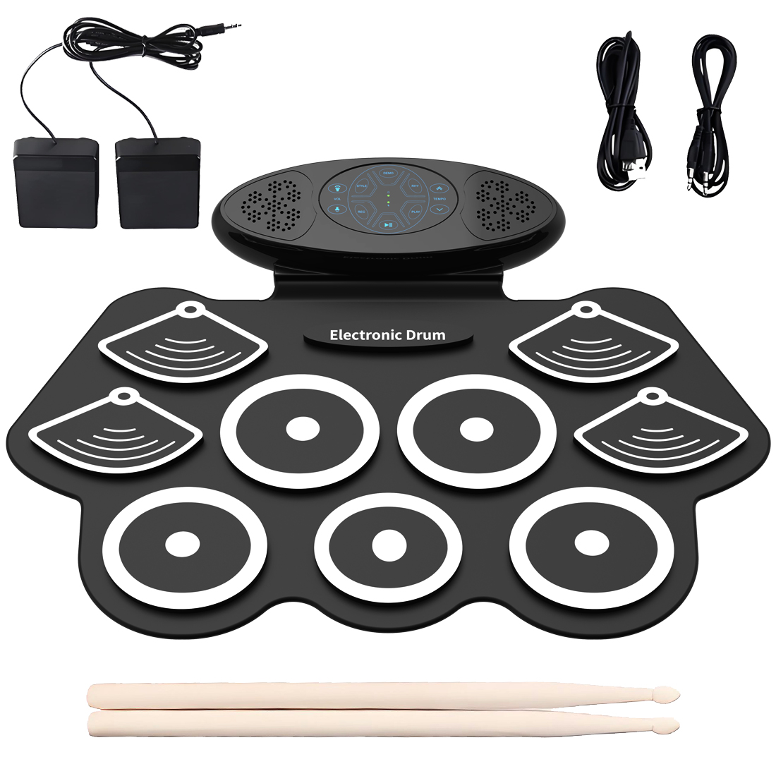 Electronic Drum Set Roll Up - Batteria elettronica portatile arrotolabile, con 9